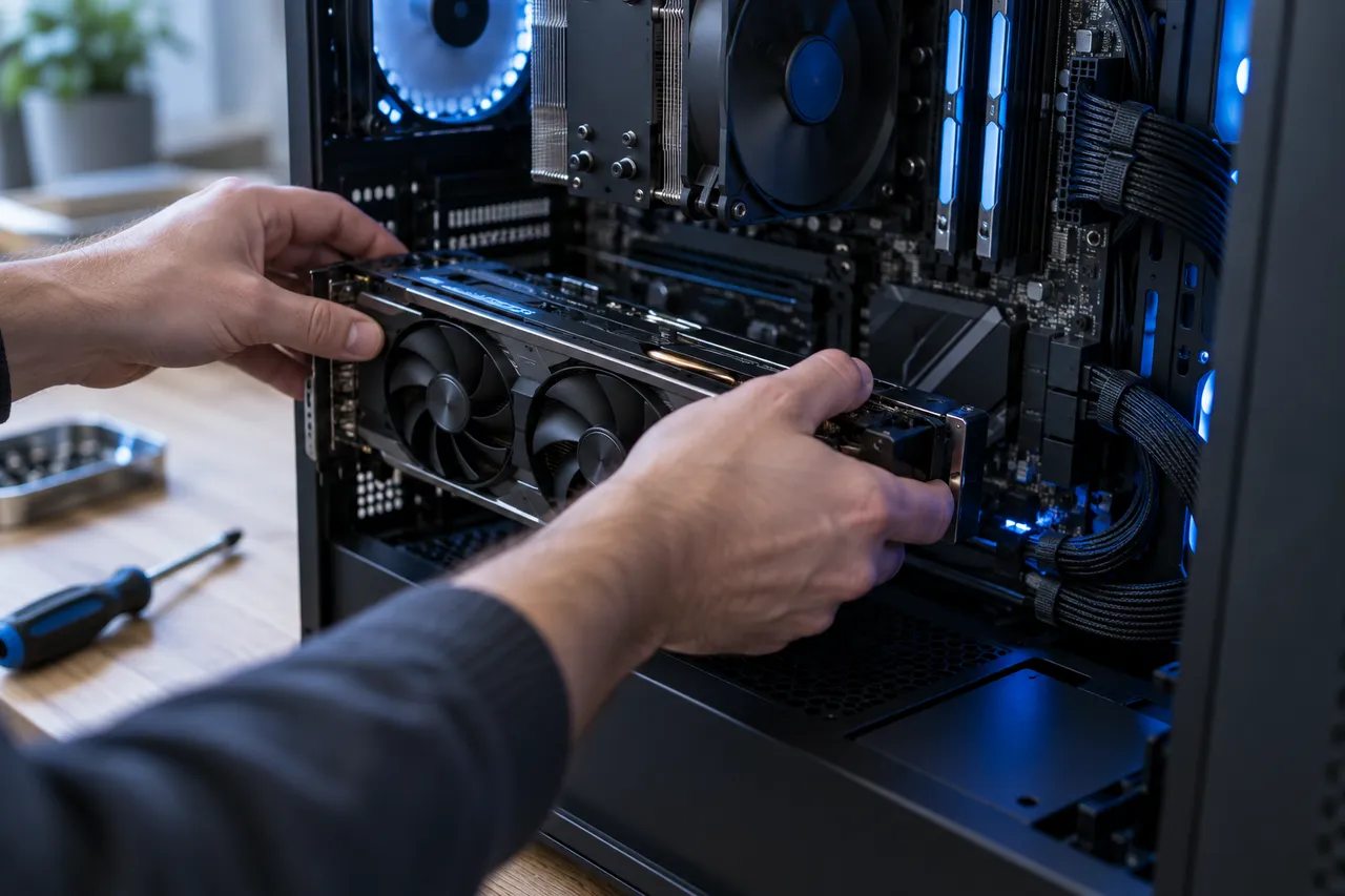 Assemblage d'un PC sur mesure, montage de la carte graphique dans le boîtier