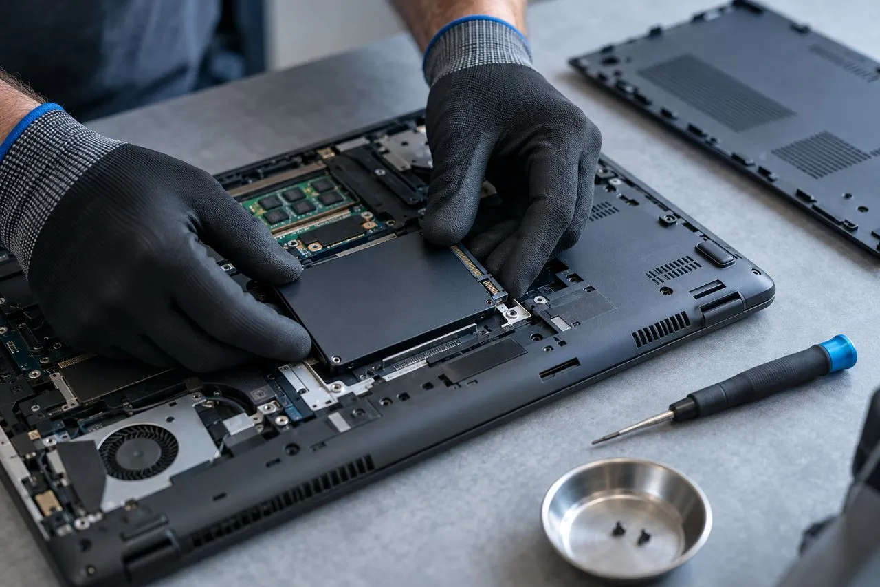 Remplacement d'un disque SSD dans un ordinateur lors d'un dépannage informatique
