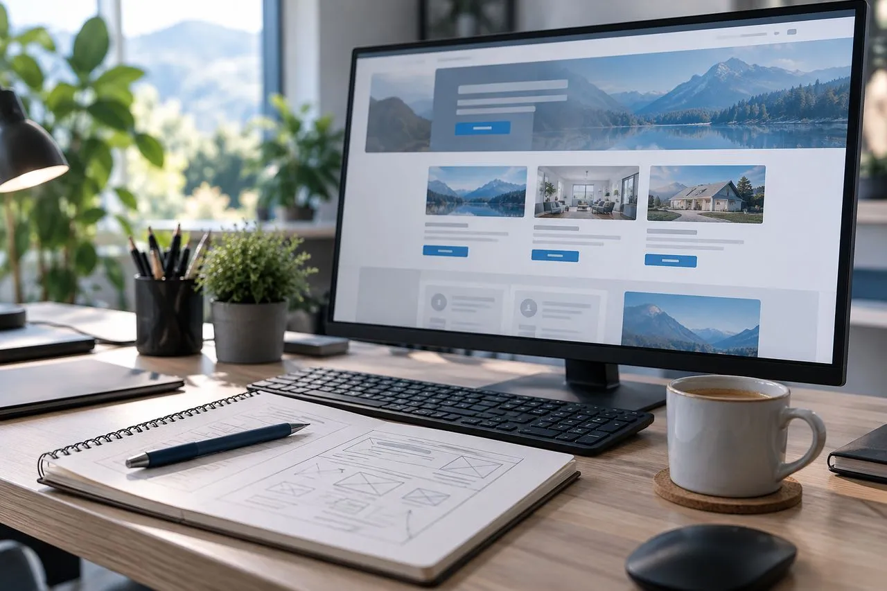 Maquette d'un site internet affichée sur un écran pendant la création du site